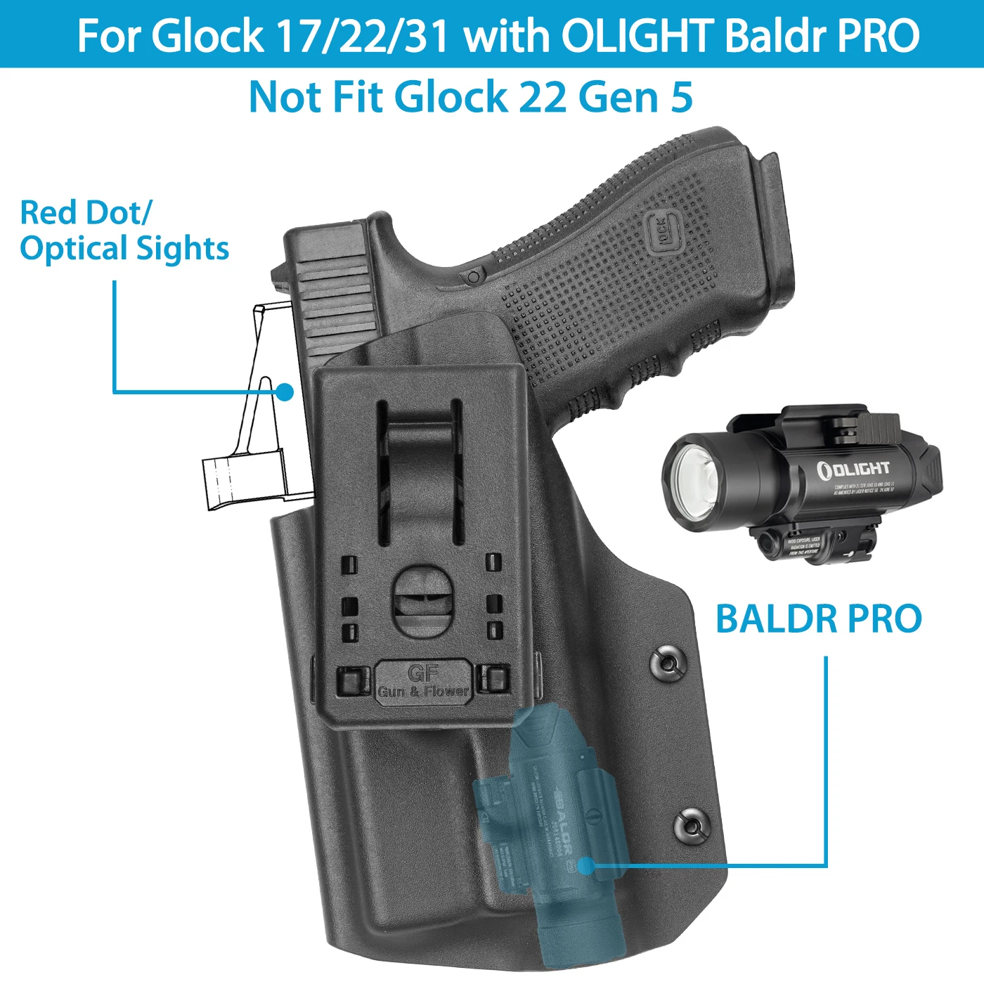 Imagem -02 - Owb Kydex Coldre para Glock 17 G22 G31 com Olight Baldr Pro pl Mini2 Valkyrie Olight Baldr Mini Luz & Vermelho d