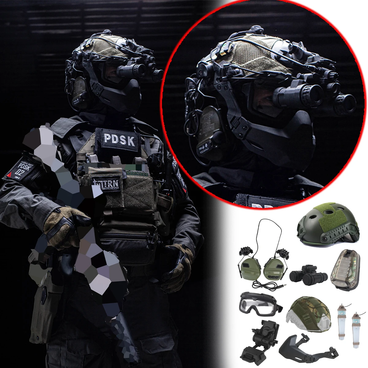 

Tactical Helmet Set Airgun FAST Protective Helmet With Earphone Signal Light Mask Glasses Binocular Model for CS Role-Playing