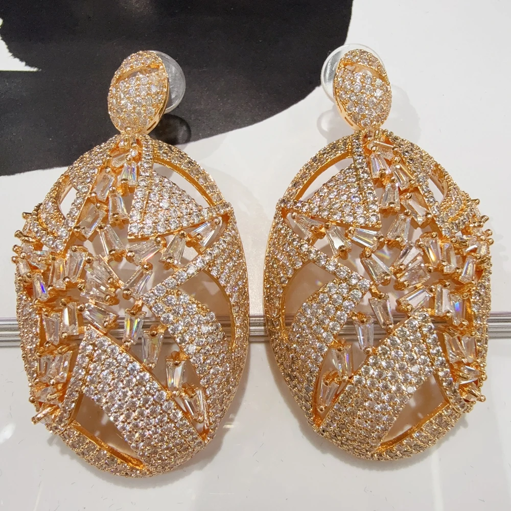 

Роскошные длинные висячие серьги с кристаллами кубического циркона CZ в нигерийском стиле для женщин, африканские свадебные серьги FHK22011