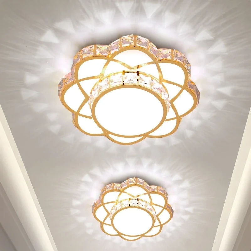 SUNMEIYI Modern Led Crystal Ceiling Lamp Flower Gold Kitchen Ceiling Lights Aisle Corridor Stairs Plafonnier Lustre Luminaire
