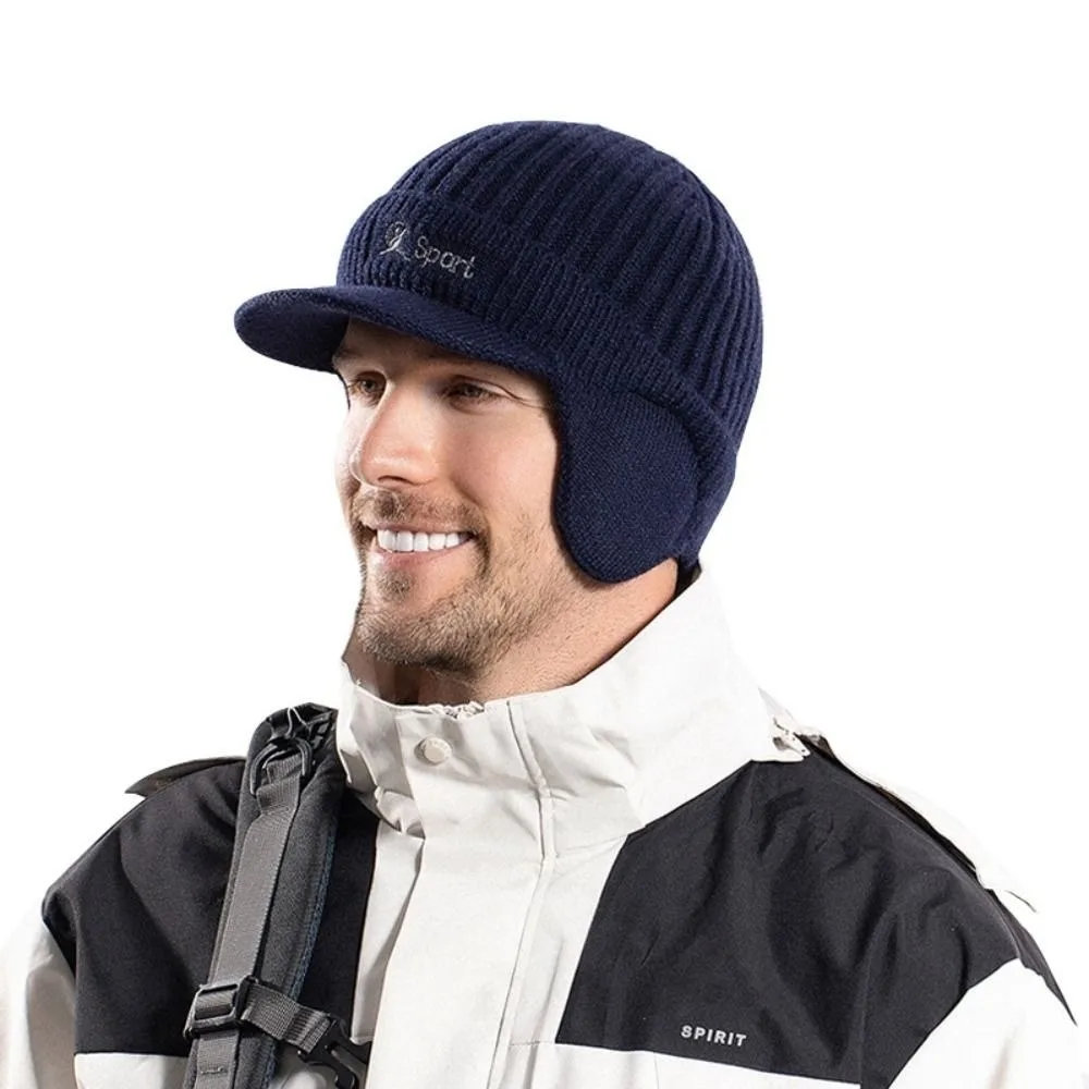Winter Fashion Ear Protection Cycling Cap Unisex Windproof Warm Peaked Baseball Cap Wool Knitted Beanie Outdoor Ski