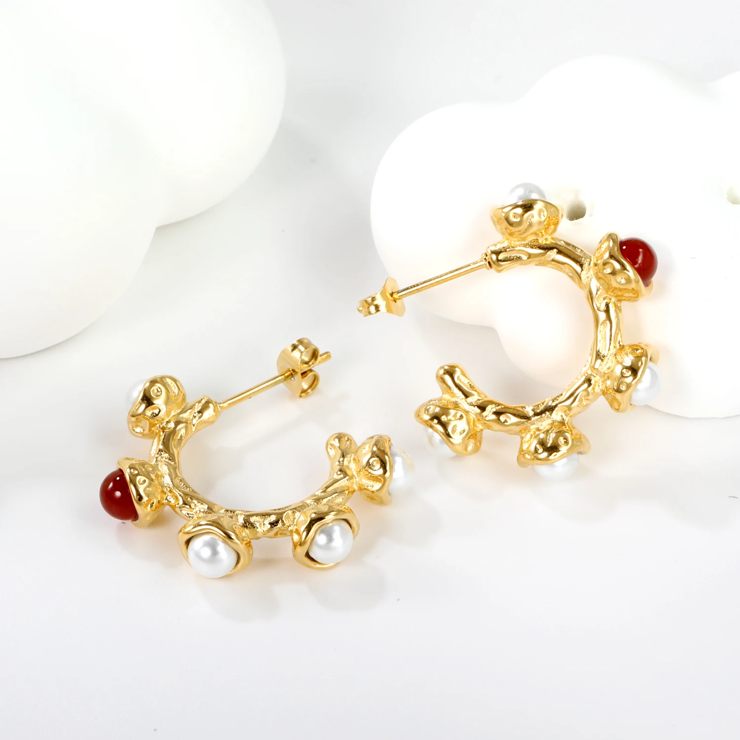 LUXUKISSKIDS Vintage Woman Stainless Steel серьги C Shaped Hoop Earring Fake Pearl Round Ears Clips Thick Hyperbole Jewelr