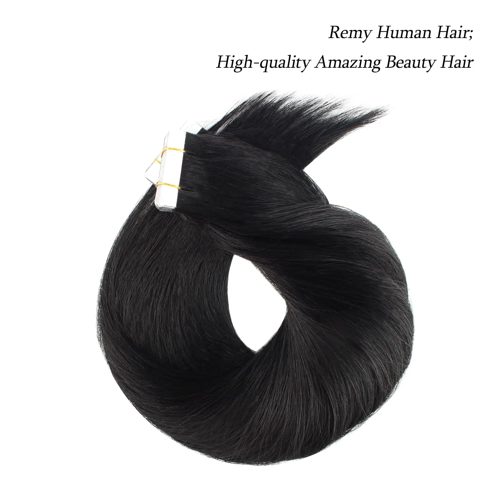 Extensions de Cheveux Humains Remy Lisses Noir de Jais avec Colle dans la Peau, #1