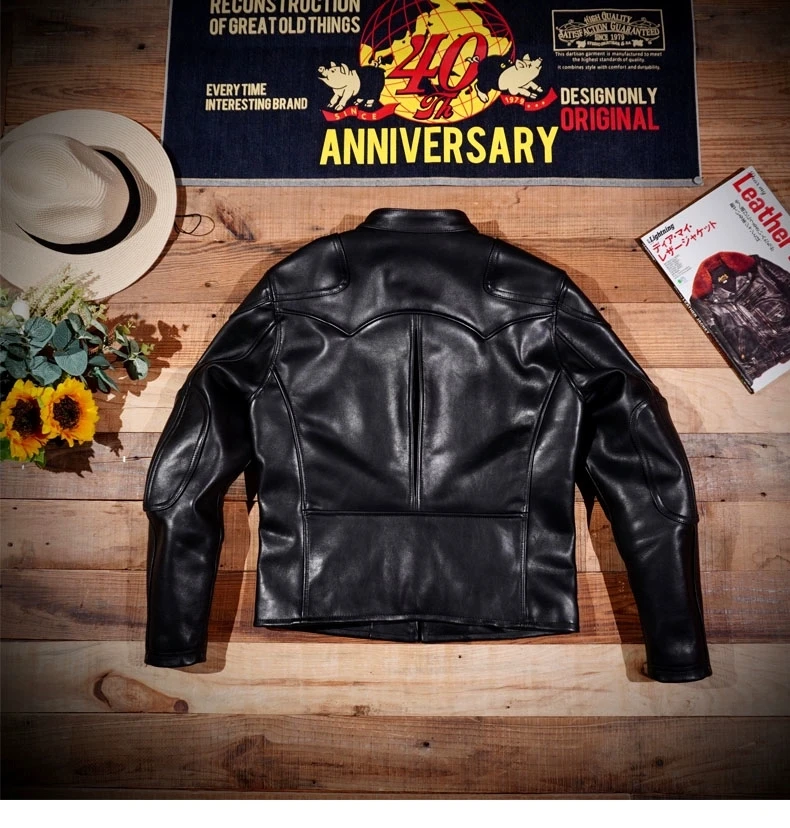 

LKC949 Super Top Quality Heavy Genuine US Cow Leather Slim Classic Cowhide Stylish Rider Jacket