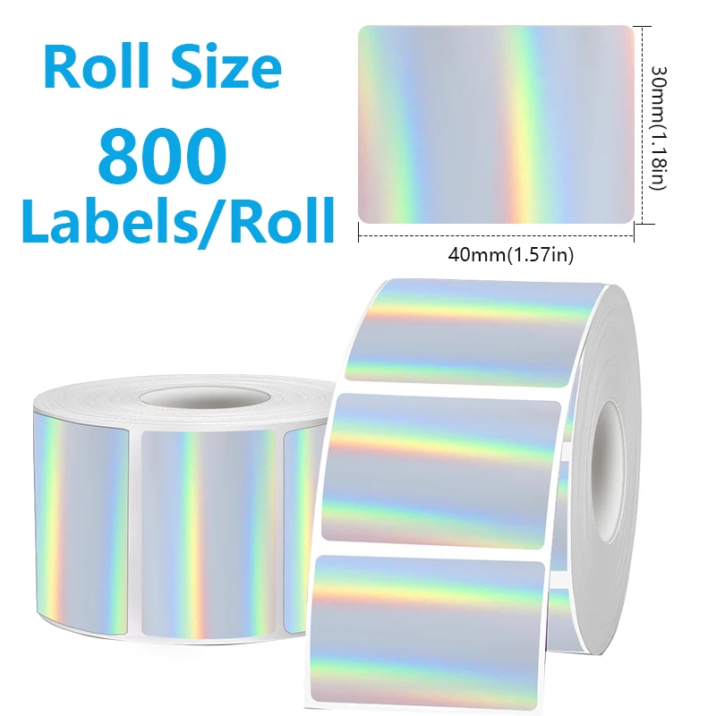 VOOR Phomemo 241BT 246S D520 50mm-150mm LABEL Holografisch Zilver Laser Goud Gradiënt Bedankt Kaart sticker voor LOGO Barcode Birthda