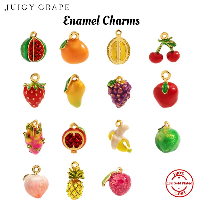 Juicy Grape Fruit Enamel Charms Handmade Pendants Jewelry Making 18K Gold Plated Fruit Charms DIY Women Jewelry Accessories Gift