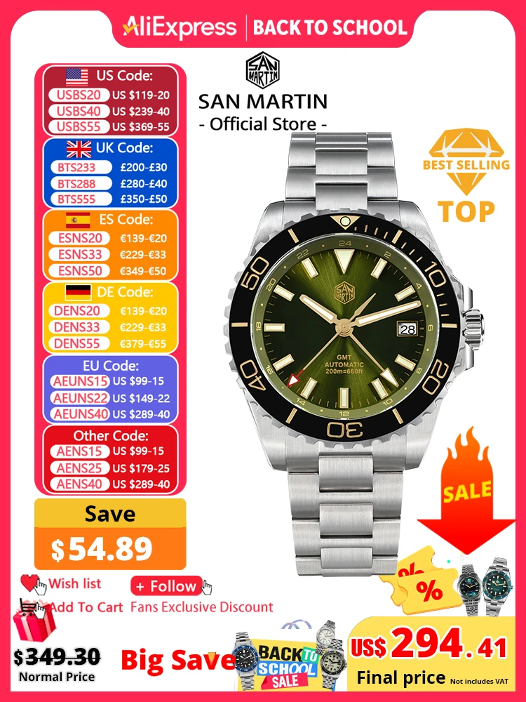 Rolex Watch Submariner - San Martin 39mm Diver GMT Watch