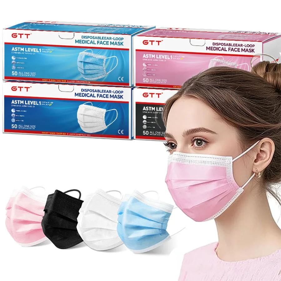 

GTT 50/100Pcs Disposable Face Mask individually packaged 3 Ply breathable Earloop Protective Mask for Home School Office Outdoor