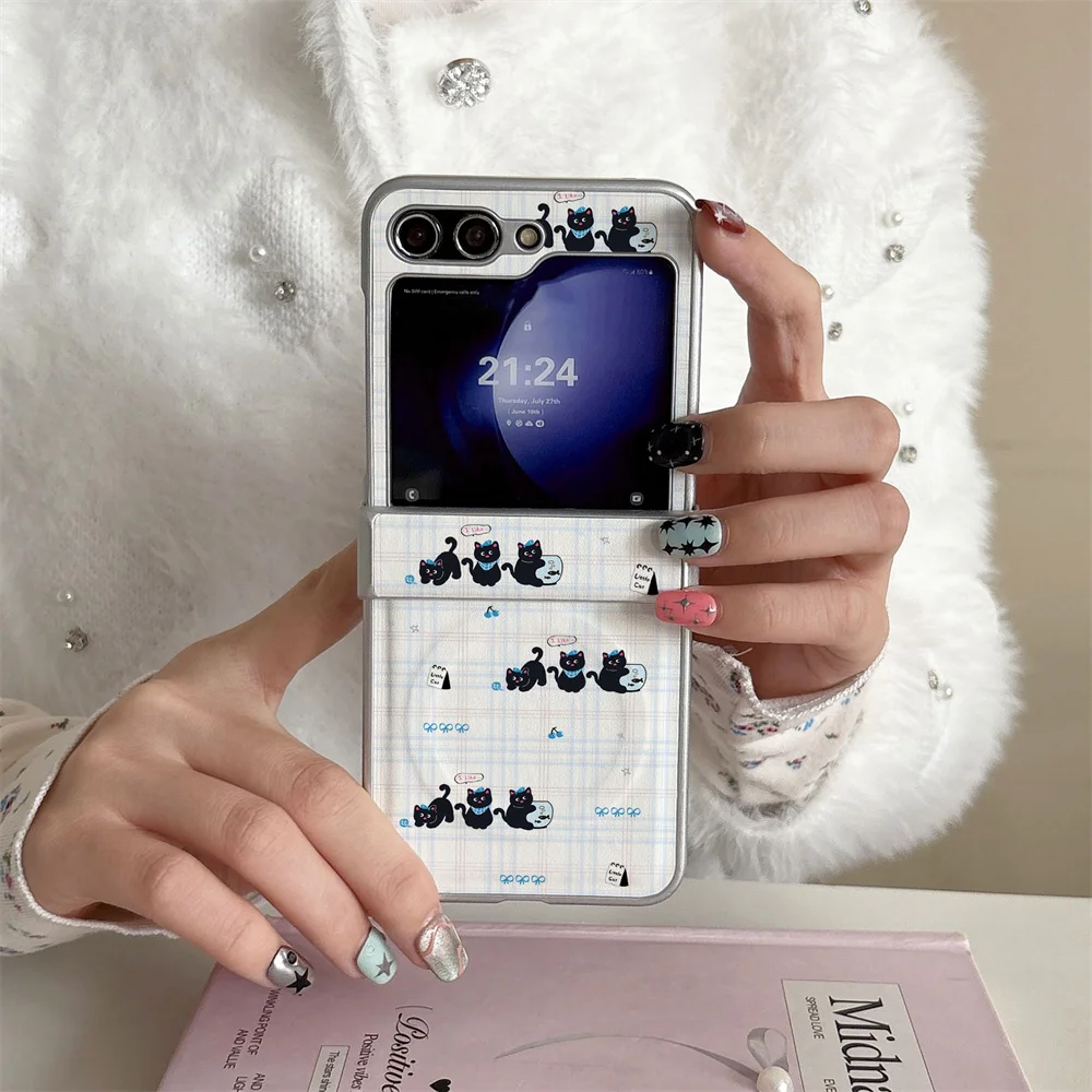 

New Cute Cat Folding Shell PU Leather Case Suitable for Samsung Galaxy Z Flip 7/6/5/4 Flip 5 Flip 6 Flip 4 Fro Magnetic Edition