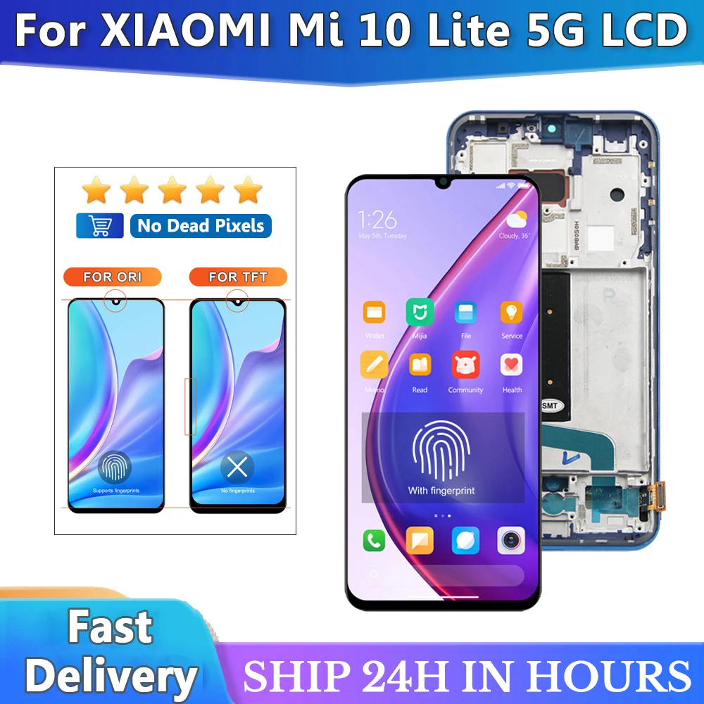 

AAA Quality Display For Xiaomi Mi 10 Lite 5G Lcd Display Touch Screen Digitizer Assambly For Xiaomi mi10 lite M2002J9G LCD