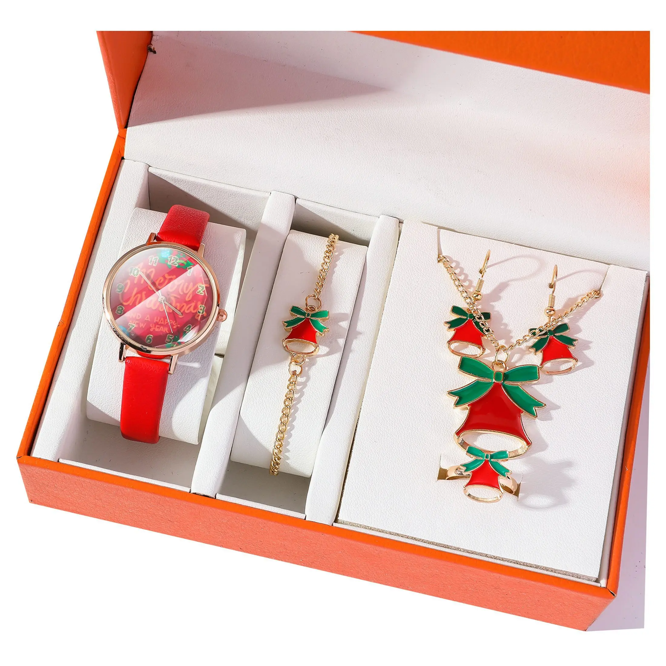 Weihnachtsmann 6-teiliges Weihnachts-Schmuckset, Uhr, Halskette, Armband, Ring (Ohrringe, für Frauen & Mädchen)