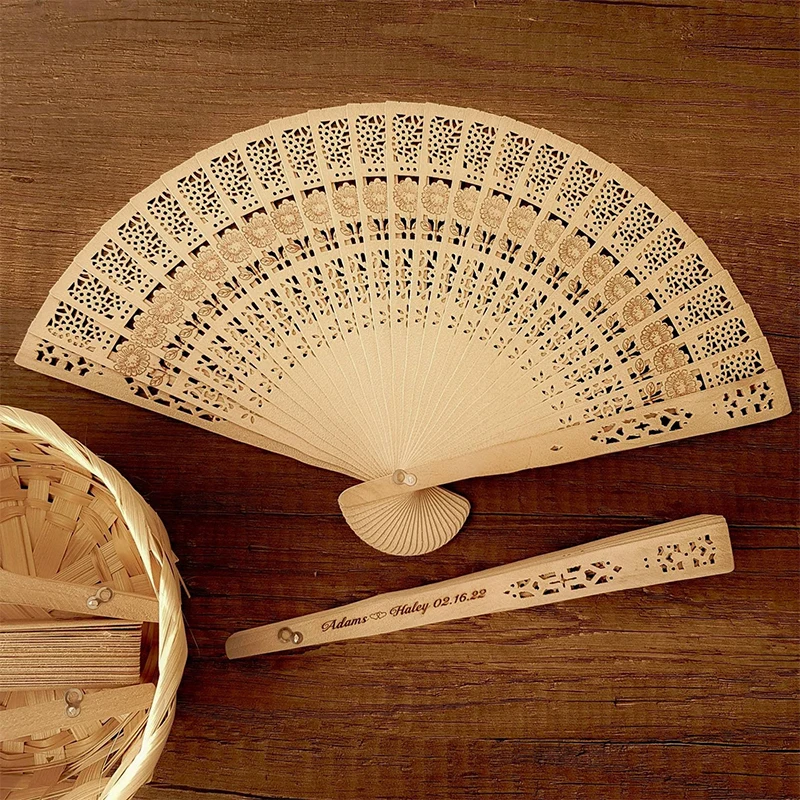 

Custom Sandalwood Hand Fan Engraved Foldable Fan Bridesmaid Gift Summer Wooden Fan Personalized Bridal Shower Wedding Fans