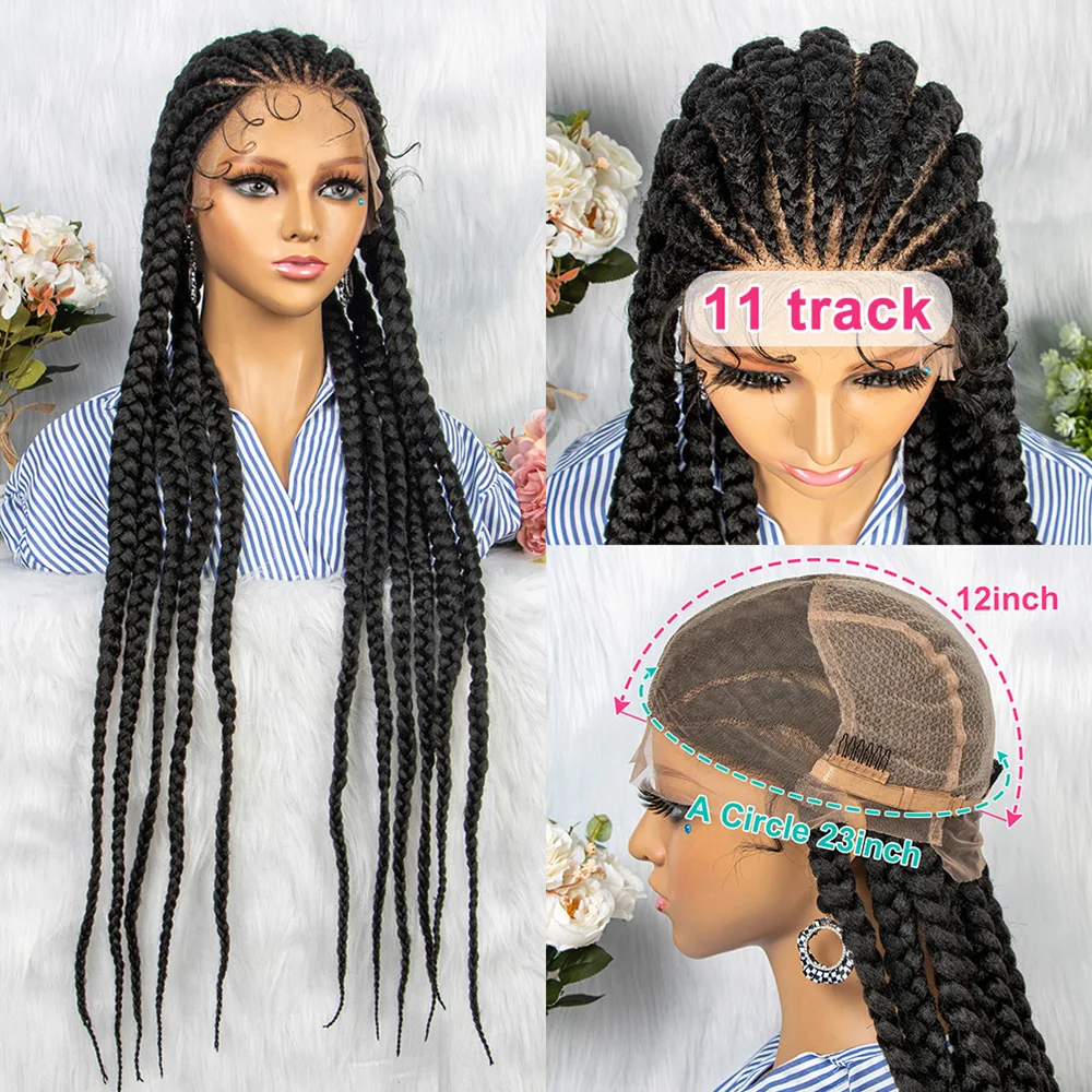 Braids Full Lace Wig 36 Inches Long Box Braided Wigs with Baby Hair Synthetic Full Lace Black Women's Wig Heat Resistant