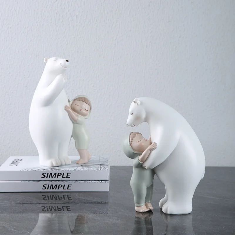 Nordic European creative polar bear ornaments bear hugging a child home porch room living room decoration resin crafts ornaments