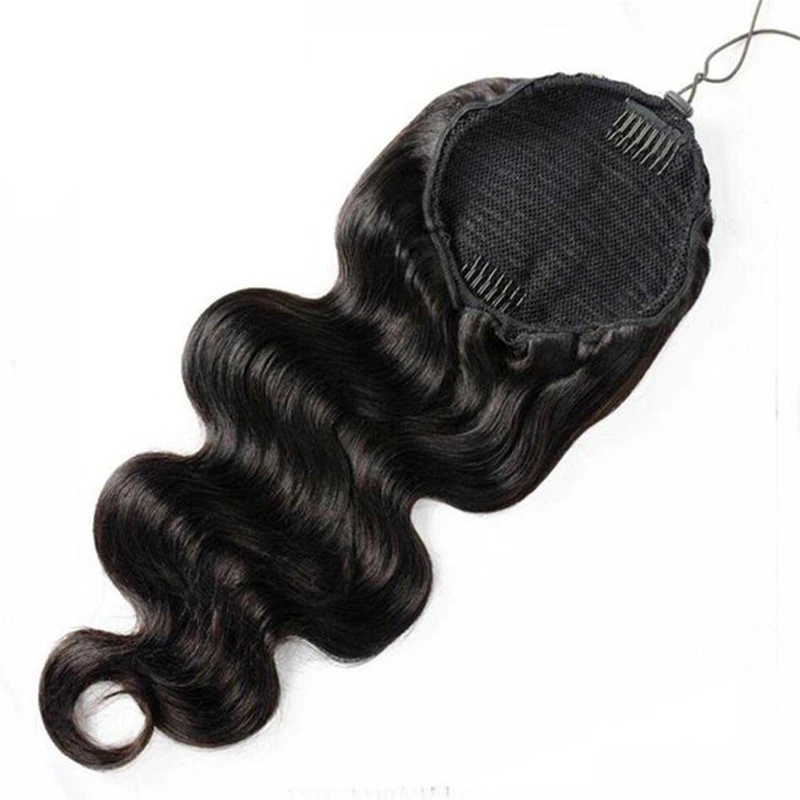 Body Wave Ponytail Extensions With Magic Paste Wave Natural Color Brazilian Wrap Around Remy Human Hair Extensions 16-20 Inch