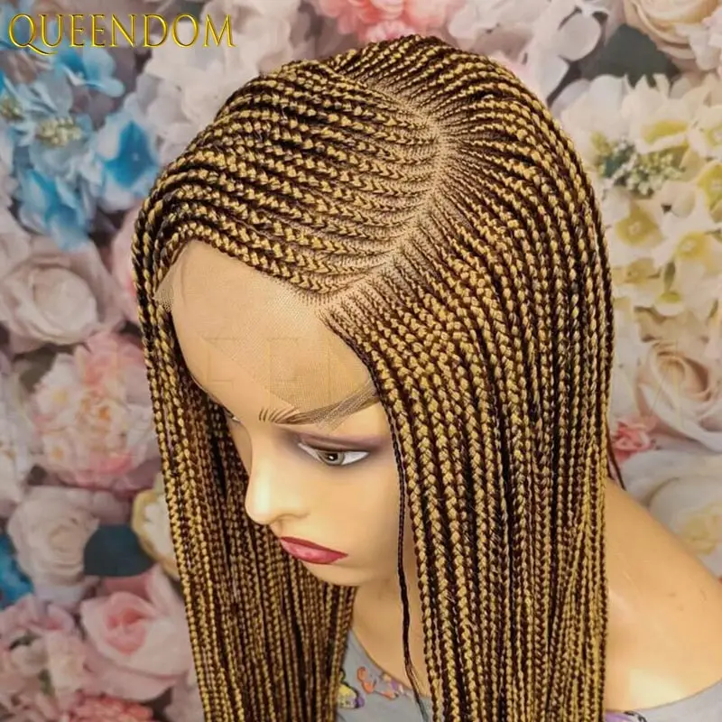 

36'' Side Part Double Full Lace Blonde Goddess Box Braid Wig for Women with Baby Hair Faux Locs Synthetic Hair Wig
