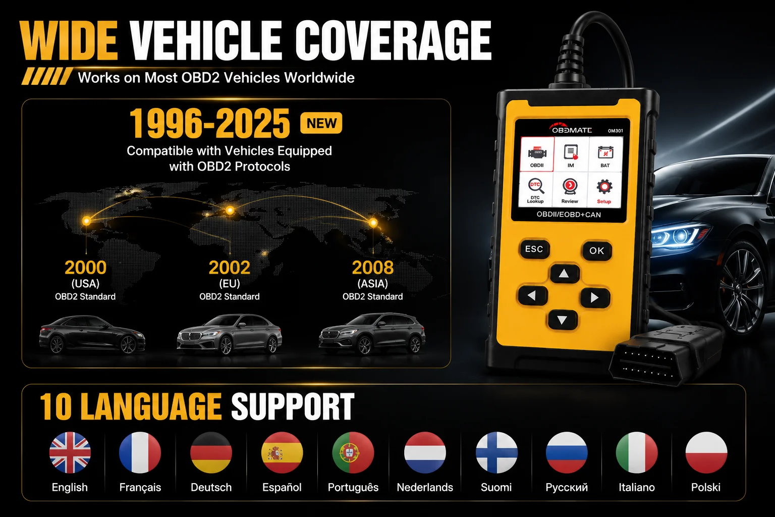 OBD2-Scanner Codeleser Motorfehleranzeige Auto-Diagnosegerät Fehlercodes Lesen und Löschen Volle OBD2-Funktionen 2026 – Detail 7