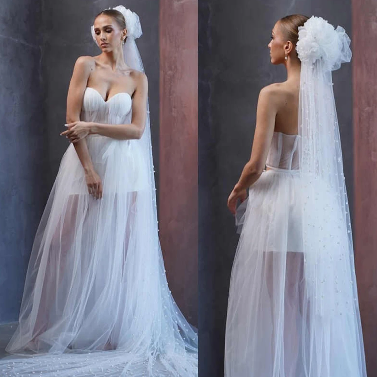 

Высококачественная свадебная фата-вуаль цвета слоновой кости с кружевом и гребнем для свадебного платья, индивидуальный пошив