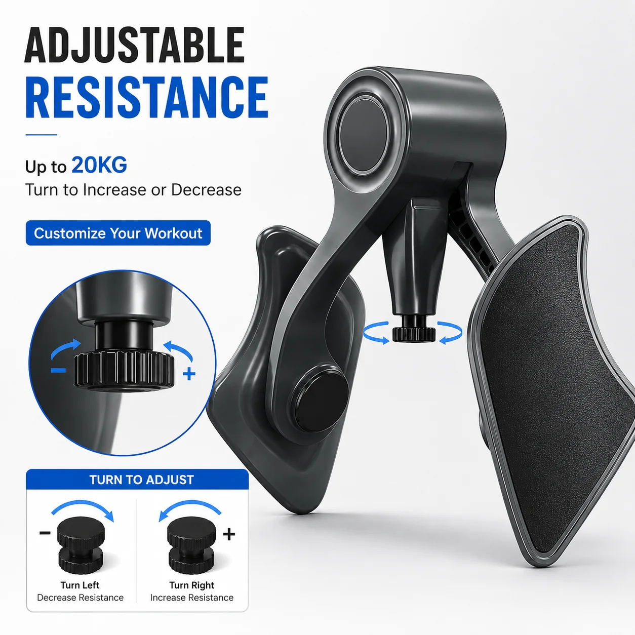 Treinador de Coxas Internas com Resistência Ajustável, Exercitador de Pernas para Glúteos, Core e Quadril, Equipamento de Fitness Portátil para Academia em Casa