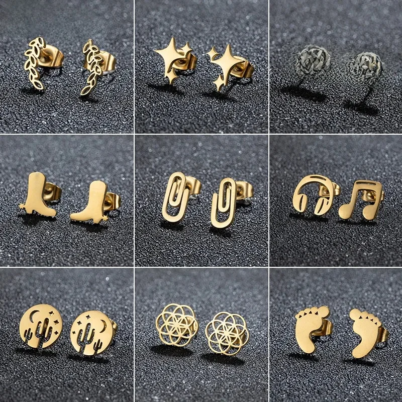 Boucles d'oreilles de noël uniques en acier inoxydable, oui sans empreinte de Cactus, boucles d'oreilles musicales pour femmes, petites bottes étoiles, bijoux cadeau pour filles