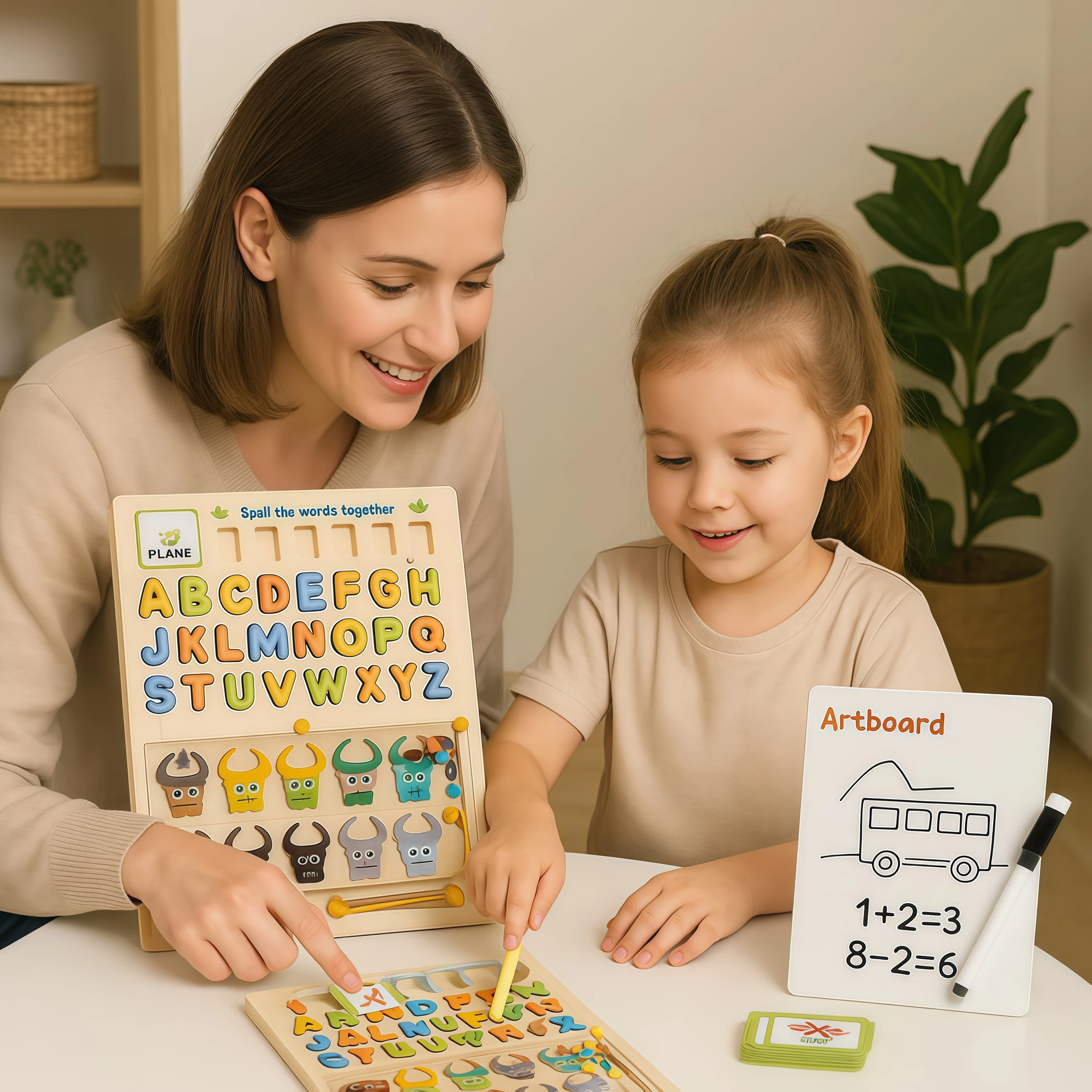 Toddler Montessori Toys 3 in 1 Wooden Magnetic Color Number Maze With Drawing Board Letters Learning Early Education Toy Gifts