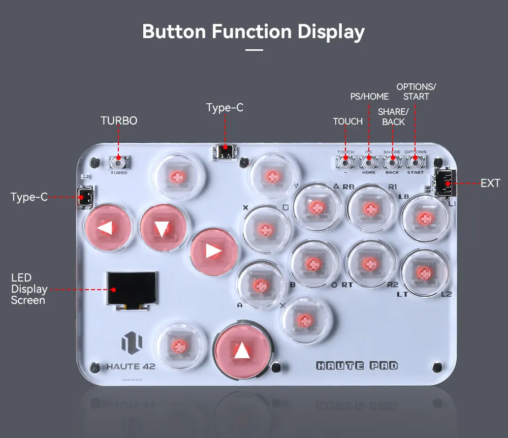Haute42 Arcade Joystick Hitbox Leverless Controller Fight Sticks For PC / Ps4 /Switch Mini Hitbox Fighting Game Arcade Stick