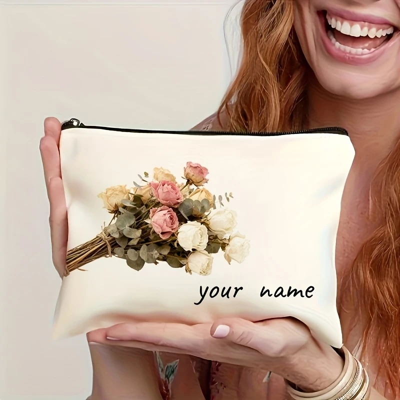 Custom Floral Zipper Pouch Multi-Functional Makeup & School Pencil Case All Season Stylish Gift For Best Friend Travel Use