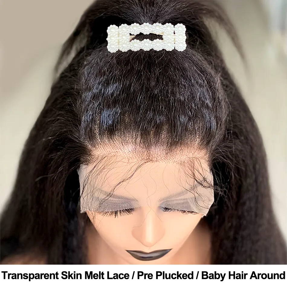 Transparent Kinky Straight Lace Front Wig Yaki Bleached Brazilian 13x4 HD Lace Frontal Wigs Human Hair For Women With Baby Hair