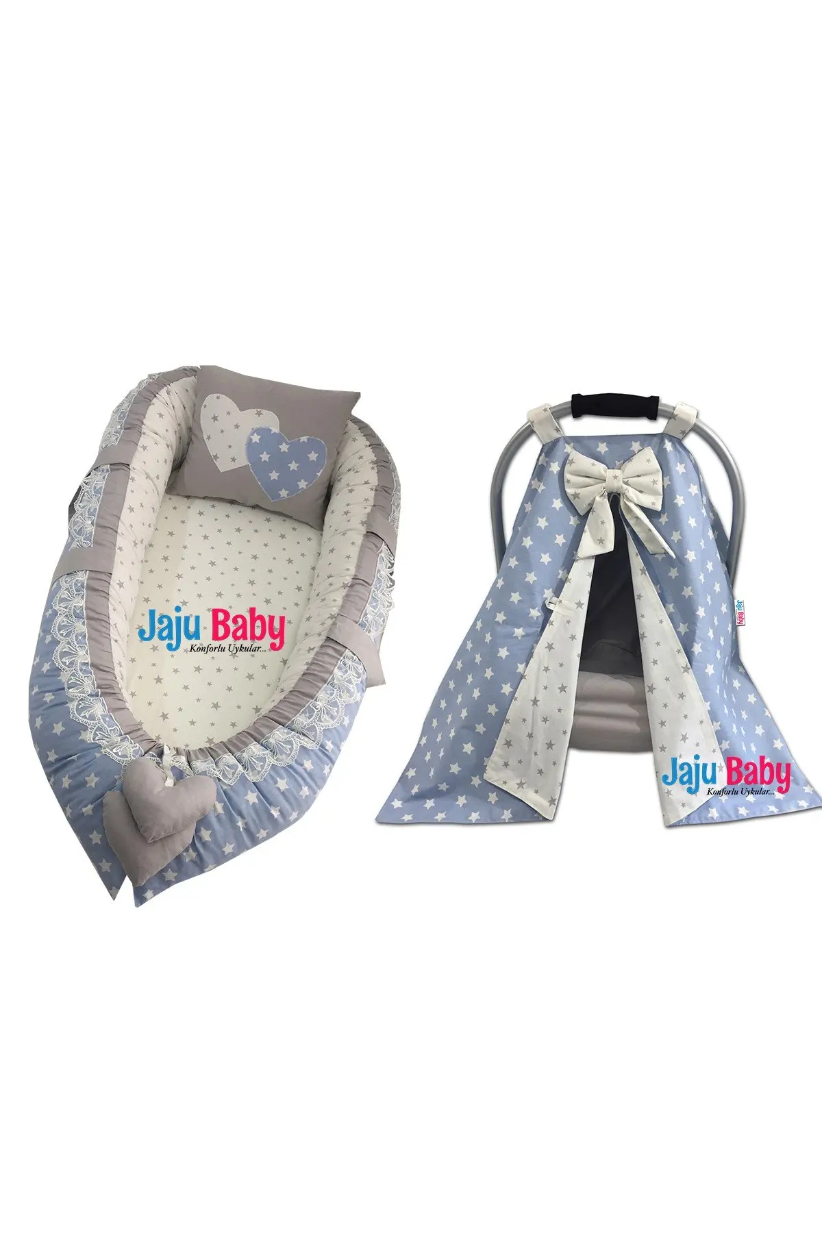 Handmade Blue Star Babynest and Stroller Cover Set