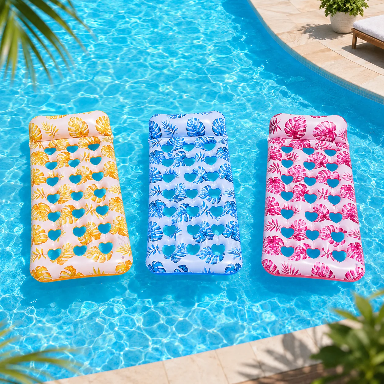 

1pc Inflatable Pool Lounger Float Mattress with Pillow Heart Shaped Air Holes Adult Water Floating Bed for Pool Beach Vacation