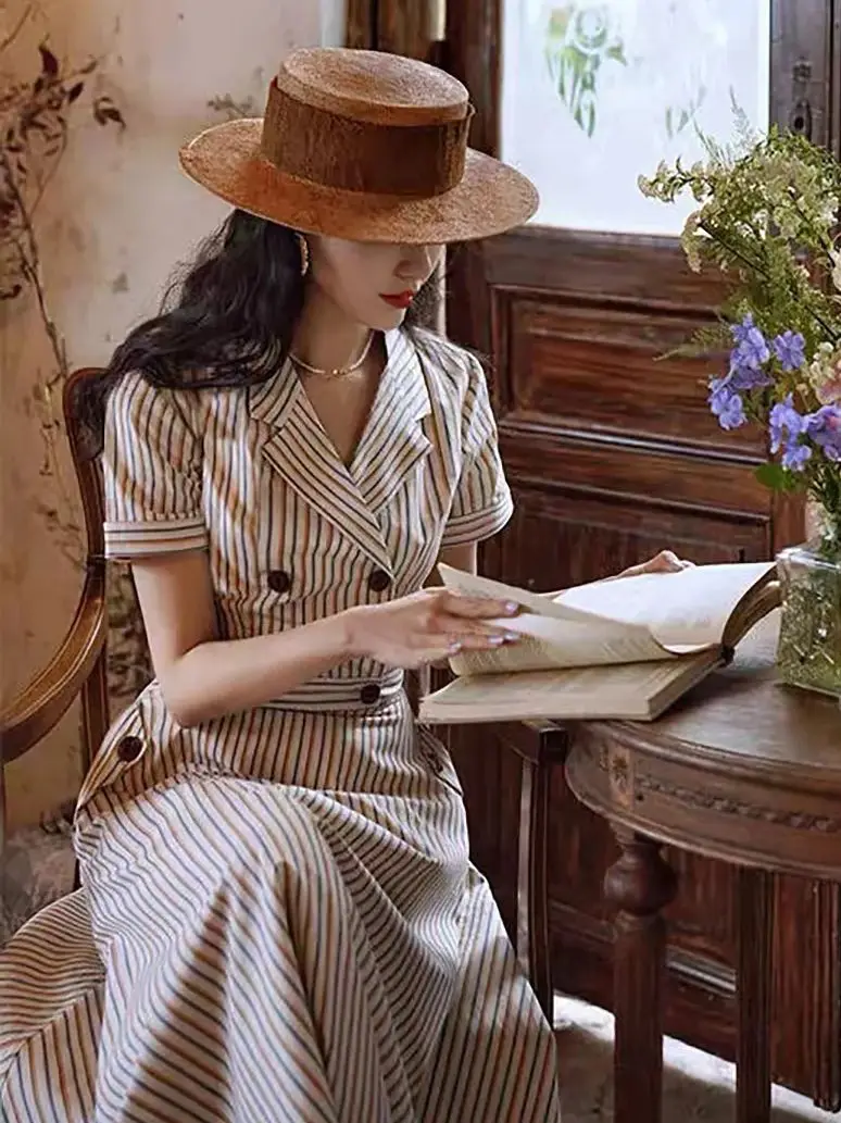 

Summer women's 100% cotton vintage striped dress