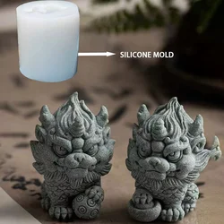 Oriental Lion mascot Silicone Candle Mold Lucky Lion Gypsum Concrete Desktop Decoration Mould Tea Pet Bathtub Landscaping Mold