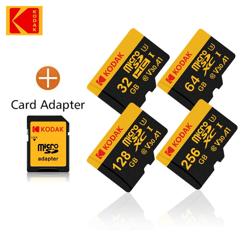 Tarjeta Micro SD KODAK de 128GB 64GB 32GB 16GB Clase 10 U3 100MB/s Tarjeta de Memoria TF + Adaptador SD para Video 4K, Drones y Teléfonos