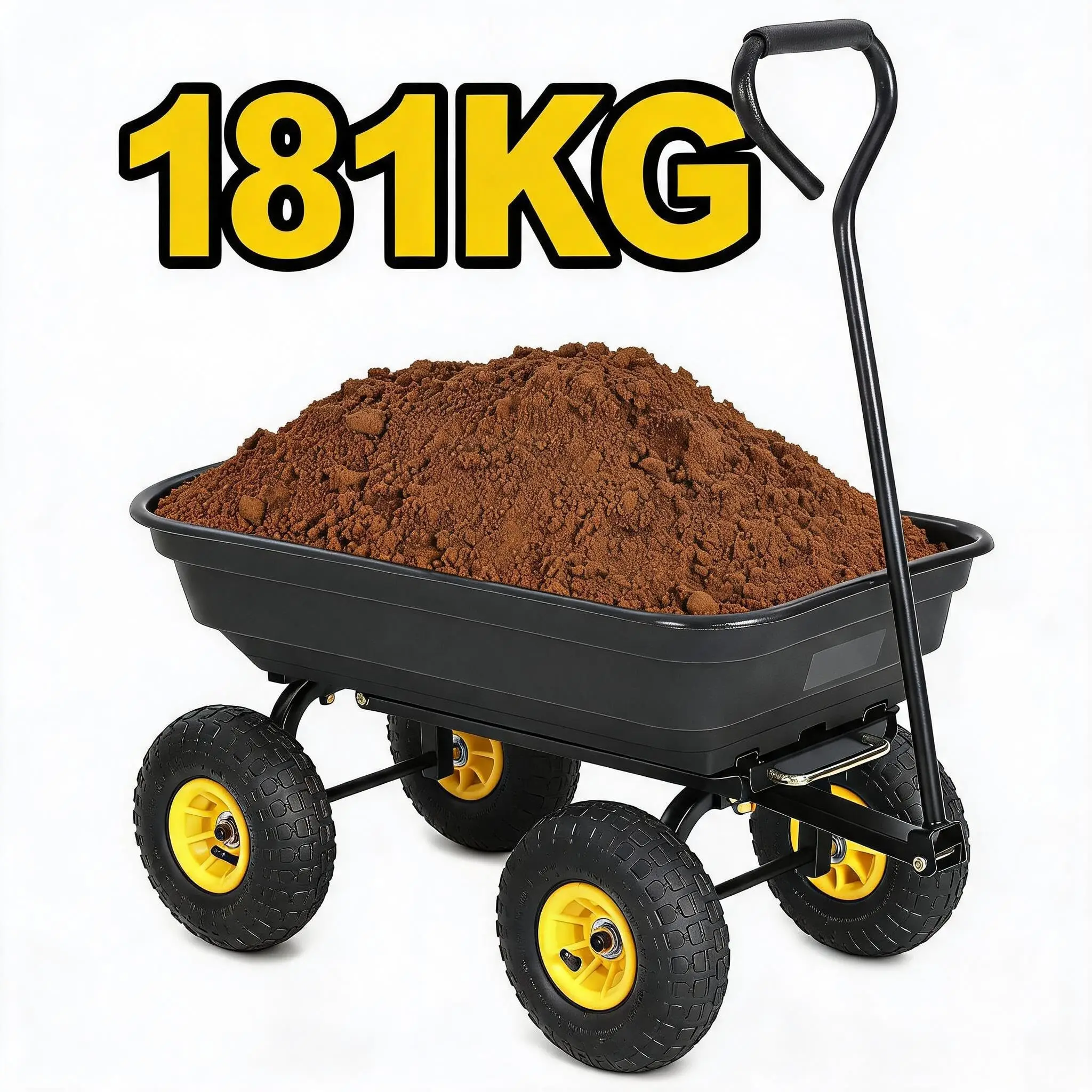 Carrello ribaltabile con capacità di carico di 181 kg, carrello da giardino con funzione di ribaltamento e 4 pneumatici, carriola robusta per giardino, cortile e per il trasporto di oggetti di uso