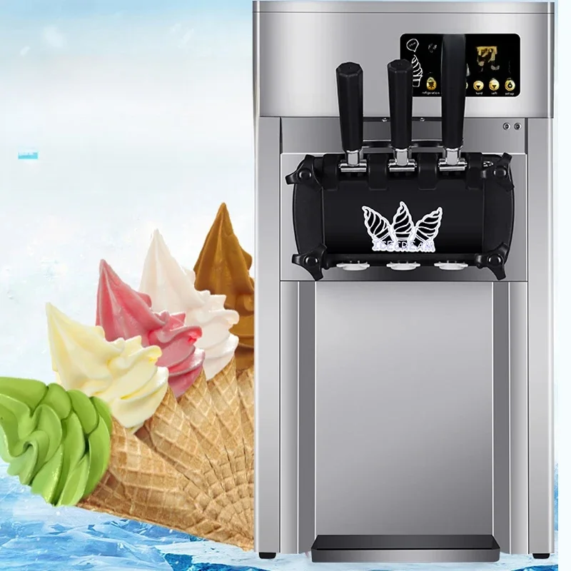 Commercial Soft Serve Ice Cream Machine Electric 22L/H 3 Flavors Sweet Cone Ice Cream Maker 110V/220V