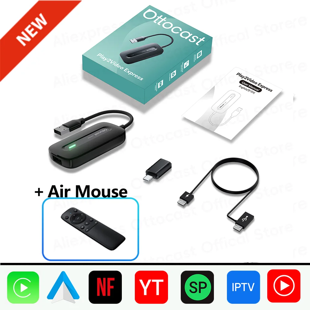 OTTOCAST Play2Video Express Wireless CarPlay Wireless Android Auto