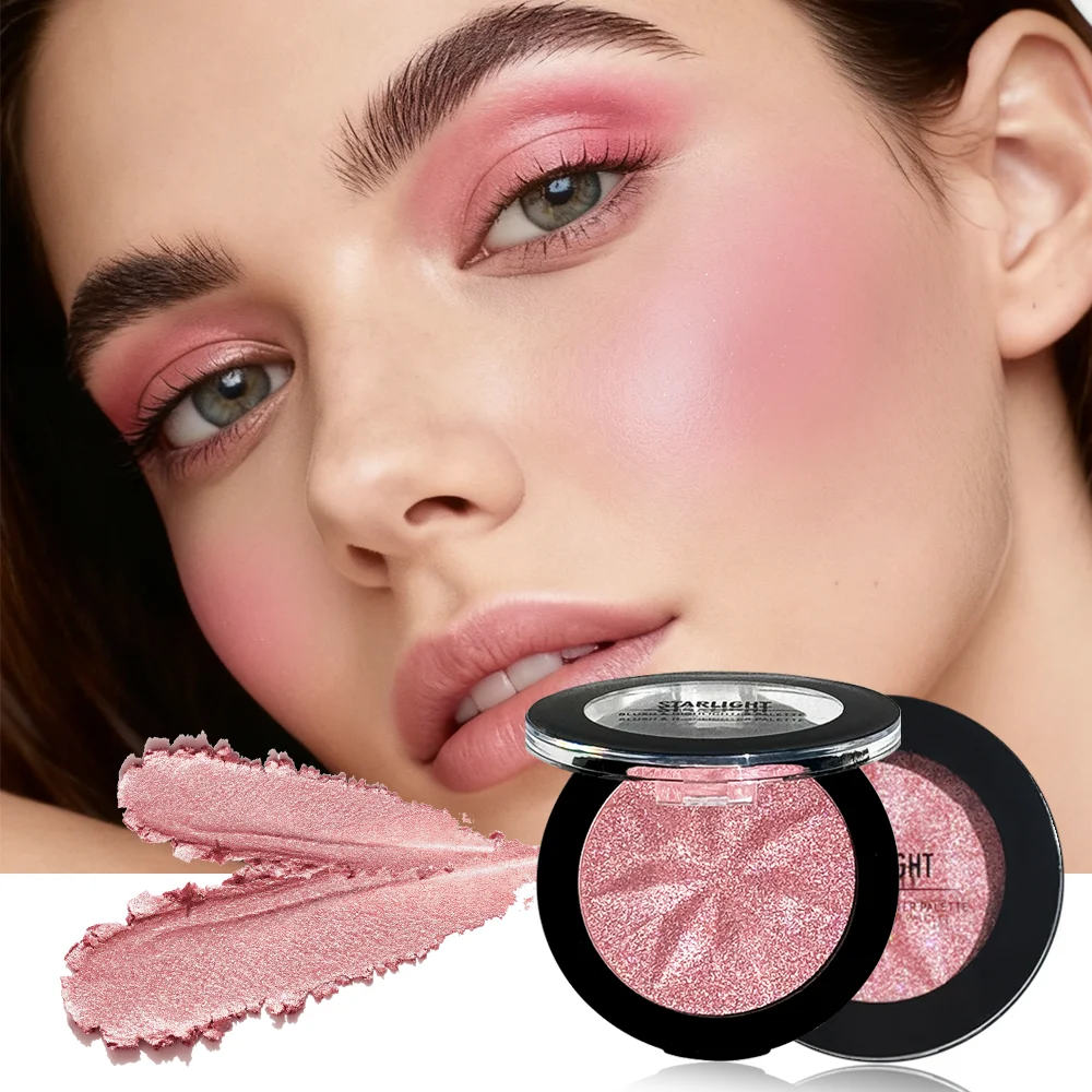 Starlight Blush mate y brillante de doble tono, resistente al agua de larga duración para fiestas diarias, kit de regalo de maquillaje de Navidad e invierno, color rosa coral y rojo.