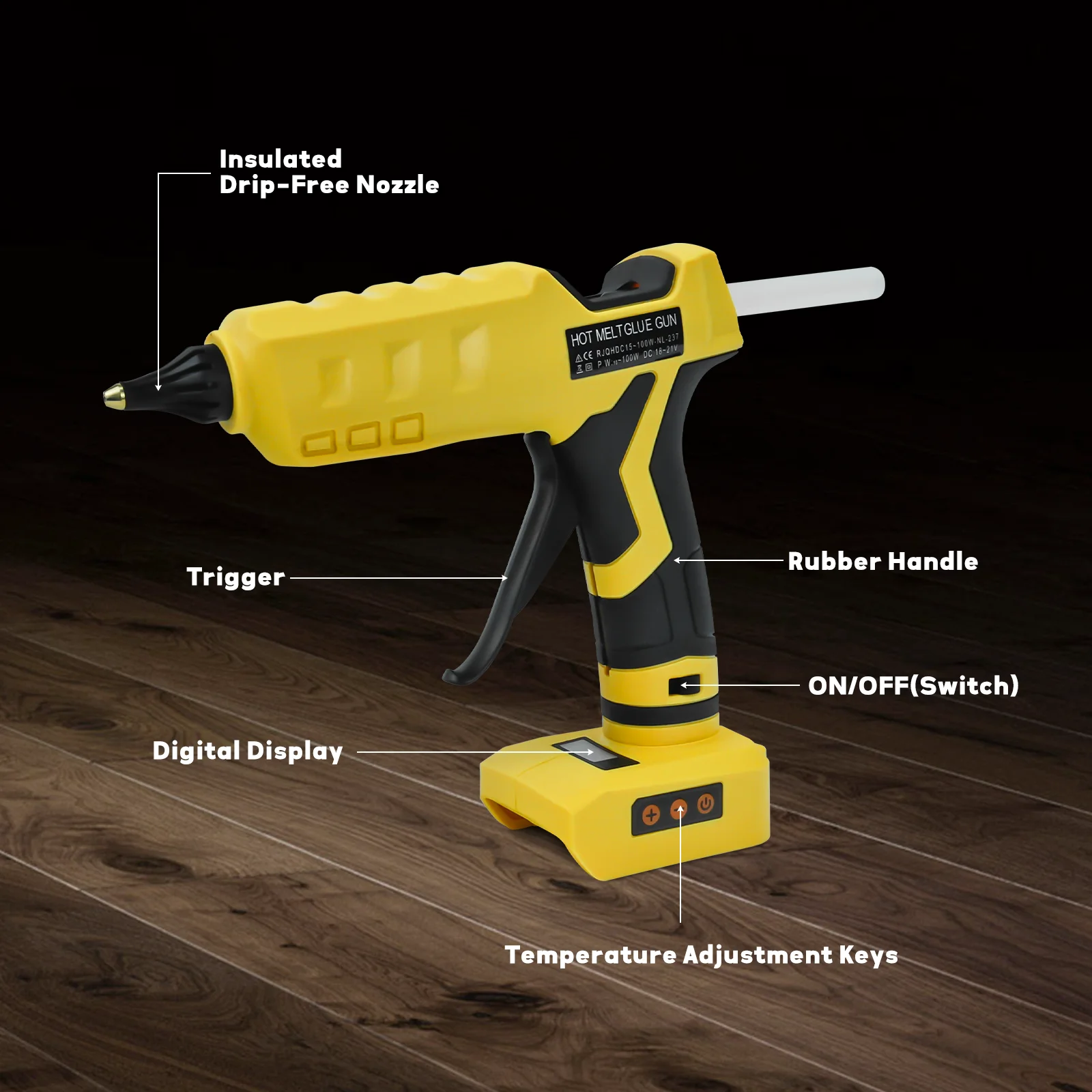 Imagem -03 - Pistola de Cola Quente Elétrica sem Fio Pistola de Cola Dupla Potência Bateria Dewalt 20v com Plugue 10 Pcs Varas de 11 mm 100w sem Bateria