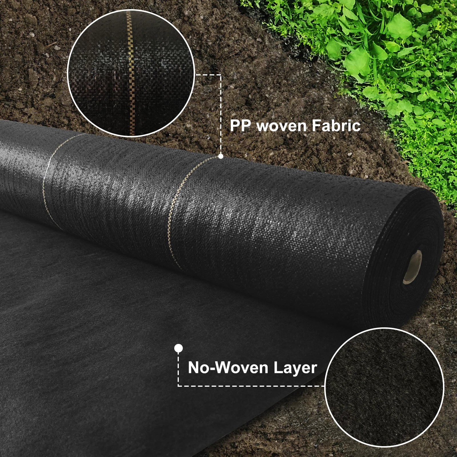 

3 ft. x 100 ft. 4.8 oz. Garden Weed Barrier Fabric Premium Compound Heavy-Duty Weedmat For Driveways Underlayment