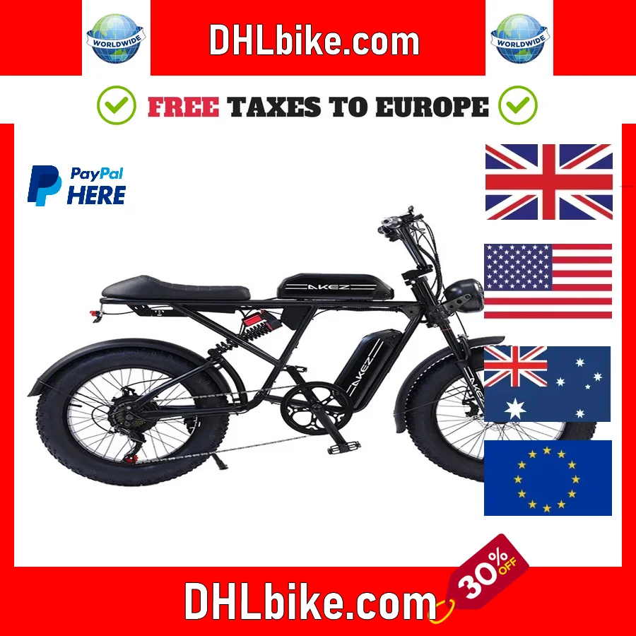 

2025 Retro Ebike 1500W 48V 36AH 20*4inch Fat Tire Electric bike Mountain Snow Electric Bicycles AKEZ Adult Motorcycle