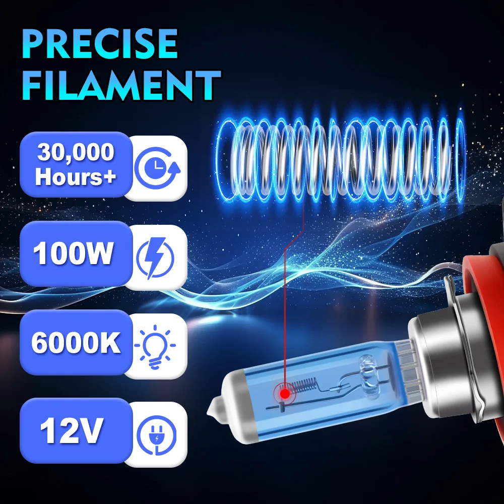 100W Halogen Headlight Bulbs 20000LM H1 H4 H7 H11 9005 HB3 9006 HB4 9012 HIR2 9145 Auto Halogen Lamps 6000K 12V Front Lights