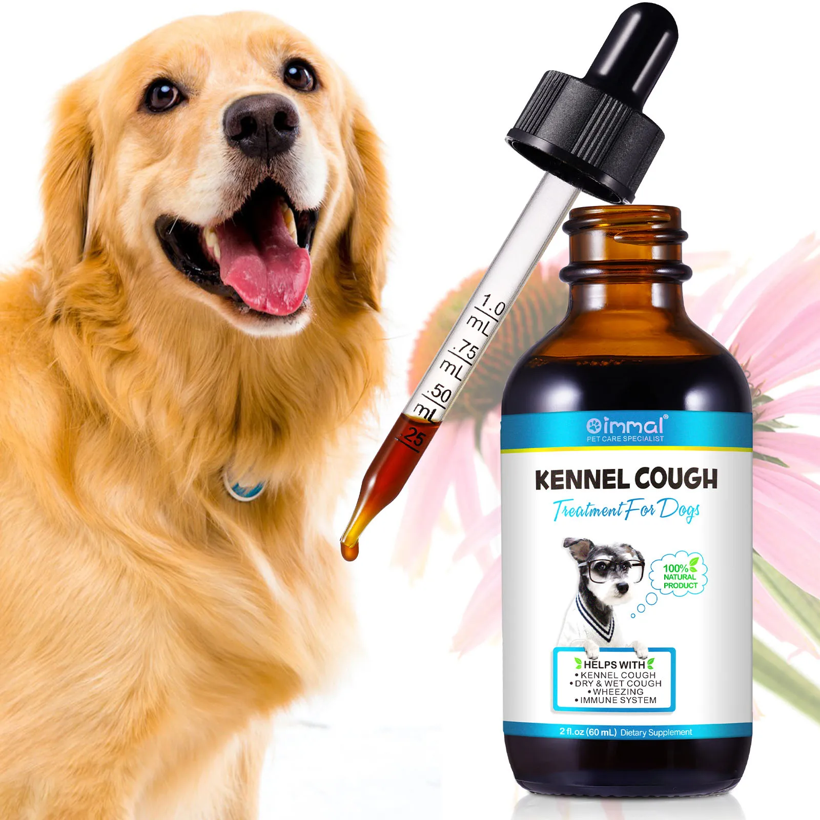 Kennel Cough Relief Drops Treatment for All Dogs Help with Cold Cough Dry and Wet Cough Wheezing Immune System 100% Pure Natural