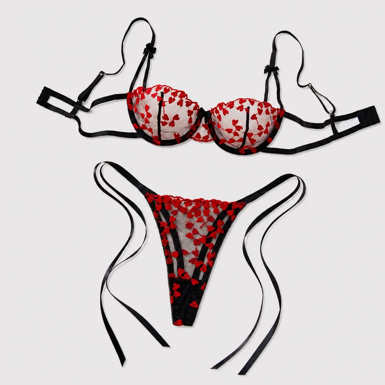 Ensemble de lingerie romantique pour femmes, en maille transparente, avec soutien-gorge push-up à armatures et culotte, tenue de nuit séduisante et sexy