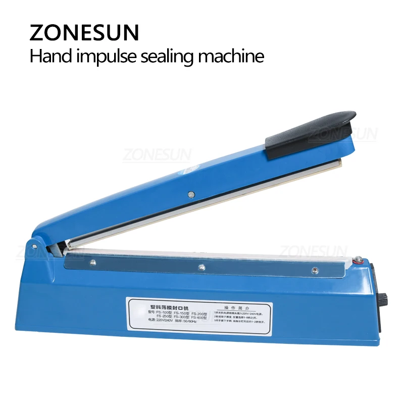 ZONESUN ZS-FS200 Hand Impulse ซีลเครื่องซีลฟิล์มพลาสติกกระเป๋าเวลาเครื่องทำความร้อนปรับบรรจุภัณฑ์ขนาดเล็กเครื่องซีล