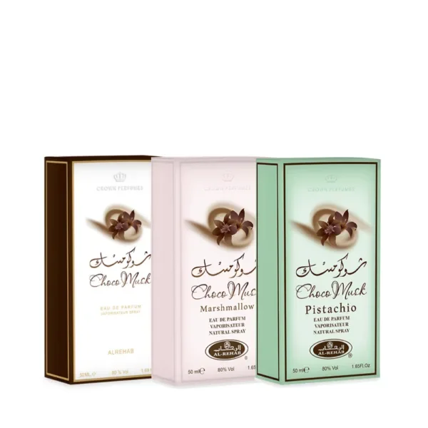

Choco Musk, Choco Musk Marshmallow & Choco Musk Pistachio Eau de Parfum Sprays 50ml (1.65 oz) by Al Rehab