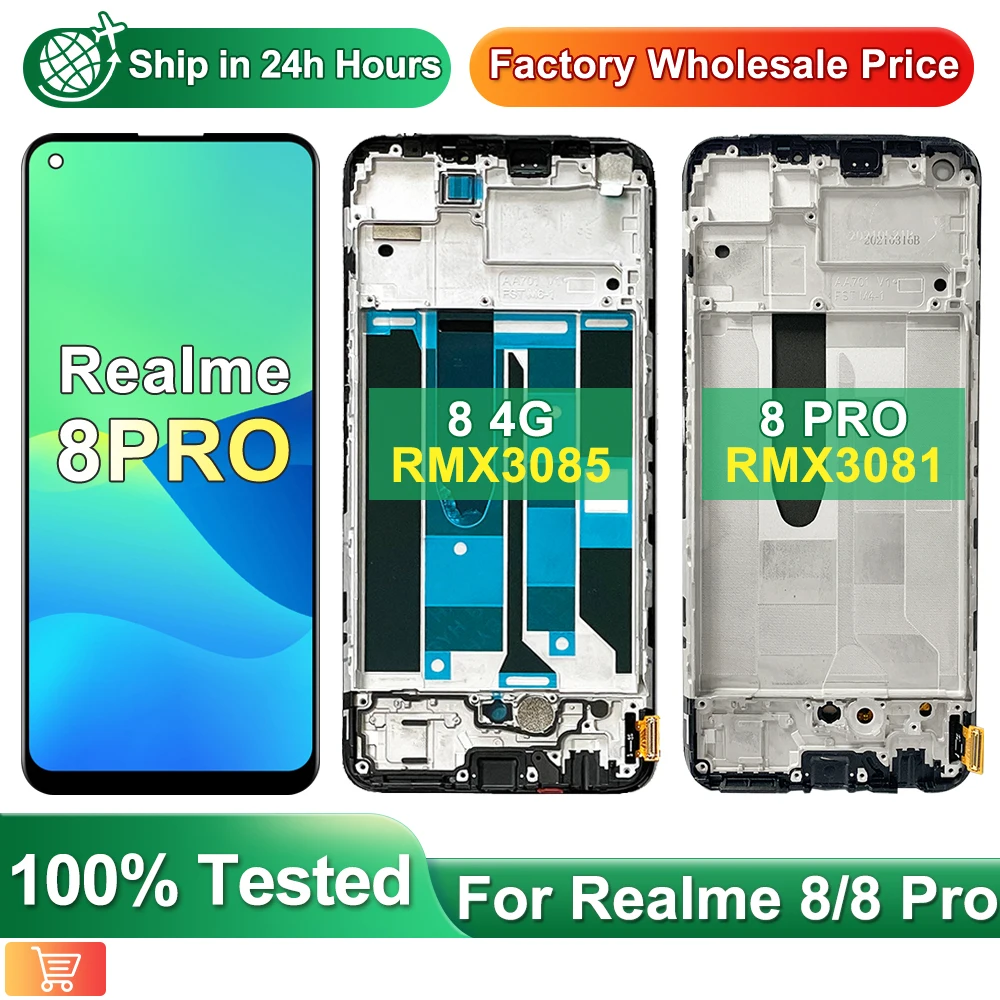 

6.4" Super AMOLED For Realme 8 4G RMX3085 LCD Display Touch Screen Digitizer For Realme 8 Pro RMX3081 LCD With Frame Replacement