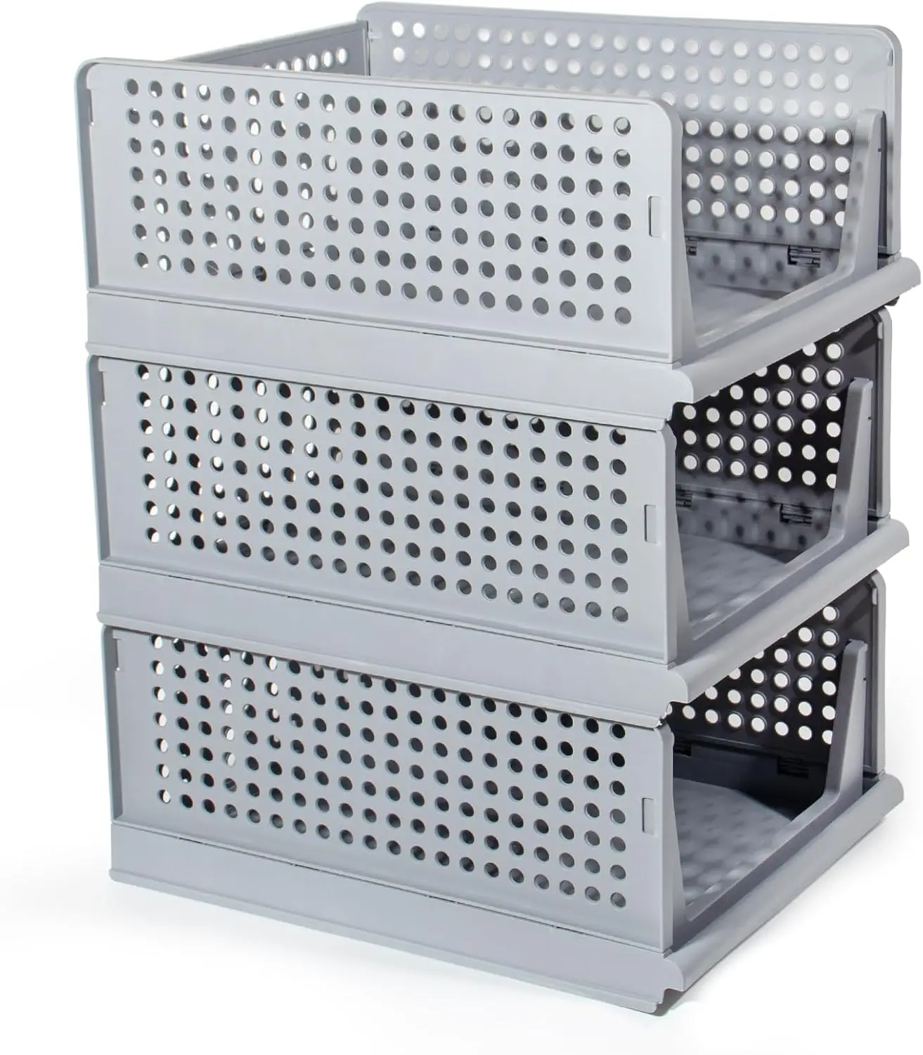 Schrank Organizer 3er Set, Faltbare Stapelbare Aufbewahrungsboxen aus Kunststoff, 42,5 × 33 × 56 cm, Kleiderschrank Ordnungssystem für Kleidung Spielzeug und Bücher, Grau