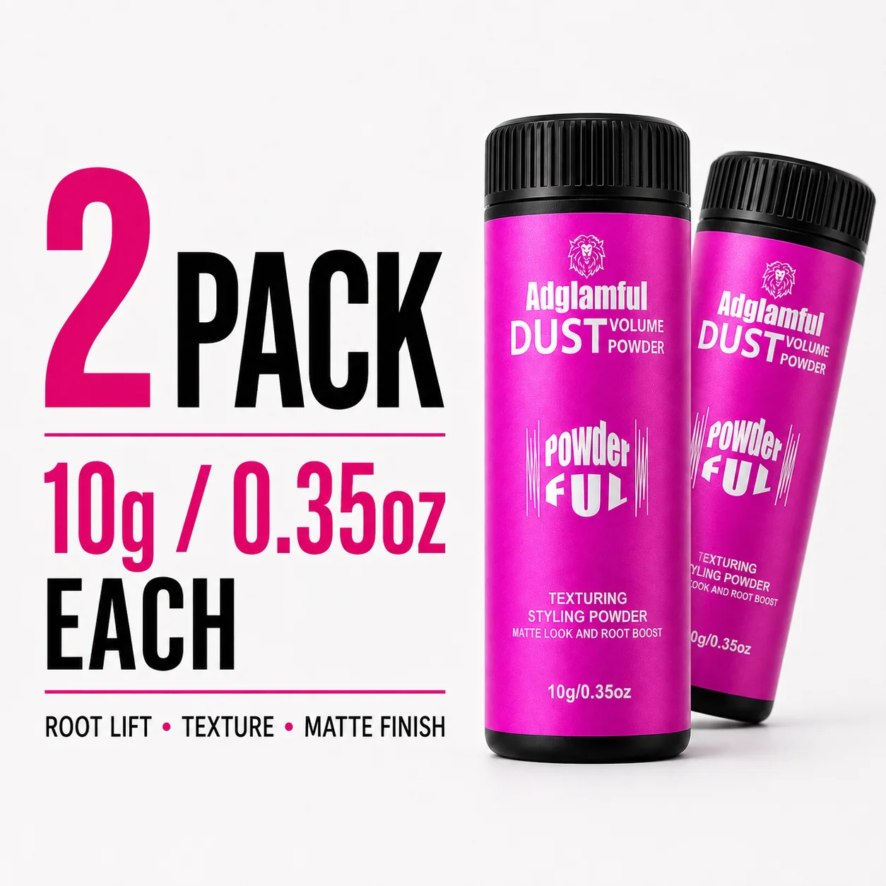 ADGLAMFUL 2 Pack Hair Volume Powder 10g Each, Root Boost Texturizing Styling Powder for Fine Flat Hair, Lightweight Matte Finish