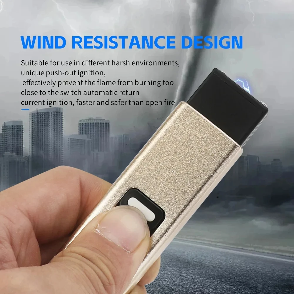 Portable Pulse Single Arc Flameless Windproof Plasma USB Rechargeable LED Lighting Metal Lighter Men\'s Creative Selected Gadgets