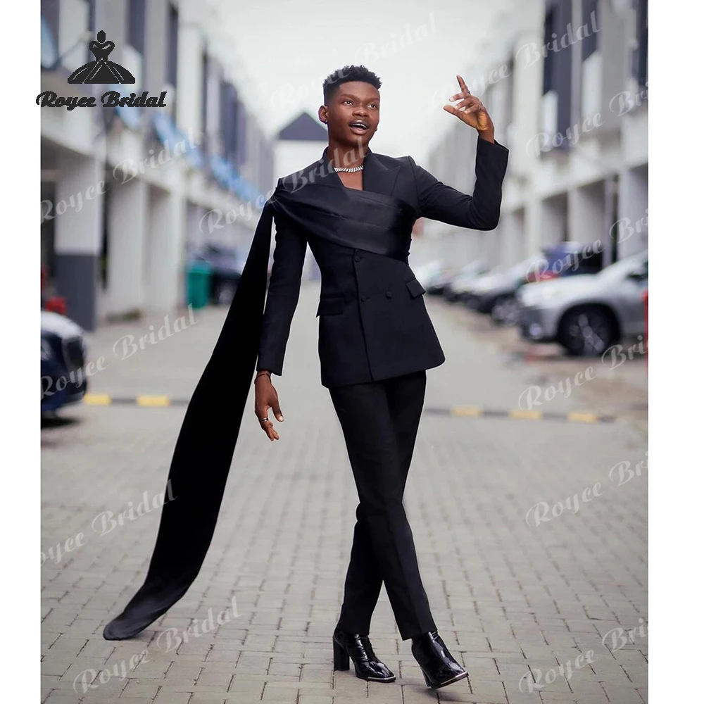 

Vintage Peak Lapel Two Piece Double Breasted with Cape Men's Suit Wedding 2026 Striped Slim Fit costume homme mariage